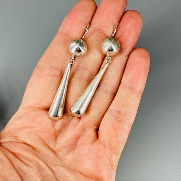 Vintage Sterling Silver Hollow Puff Ball & Teardrop Earrings Handmade - Picture 10 of 15